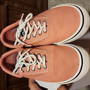 Mens Sperry size 11 Coral White and Blue Gently worn Shoe